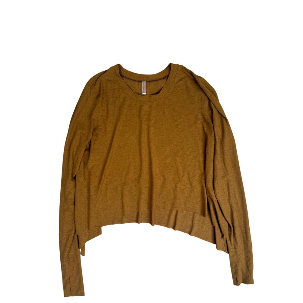 Free People Movement Tempo Long Sleeve Asymmetrical Hem Gold Brown S
